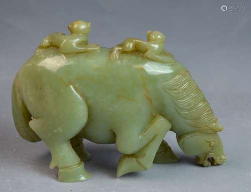 Chinese Jadeite Carved Figure of a Horse w/ Monkey