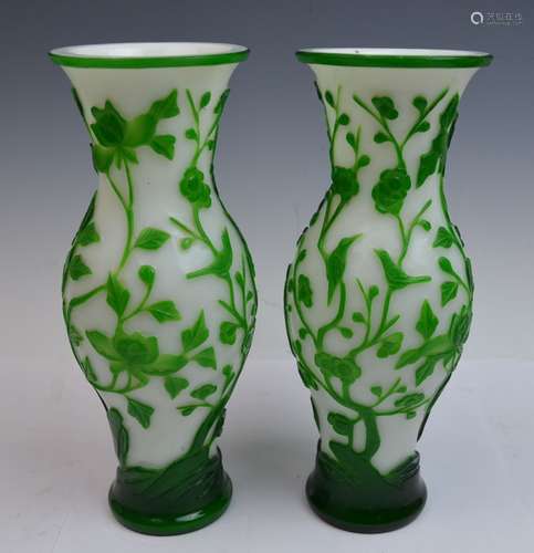 Pair of Green Peking Glass