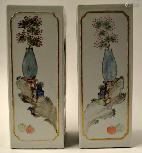 Pair of Chinese Famille Rose Porcelain Square Vase