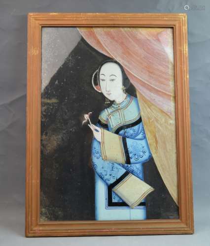 Chinese Glass Painting of a Lady