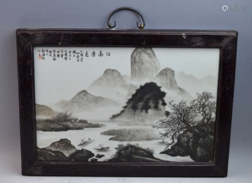 Chinese Grisaille Glazed Porcelain Plaque