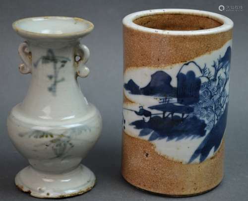 Two Chinese Porcelain Vase and Brush Pot