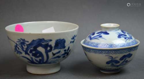 Chinese Blue & White Porcelain Bowl and Lidded Cup