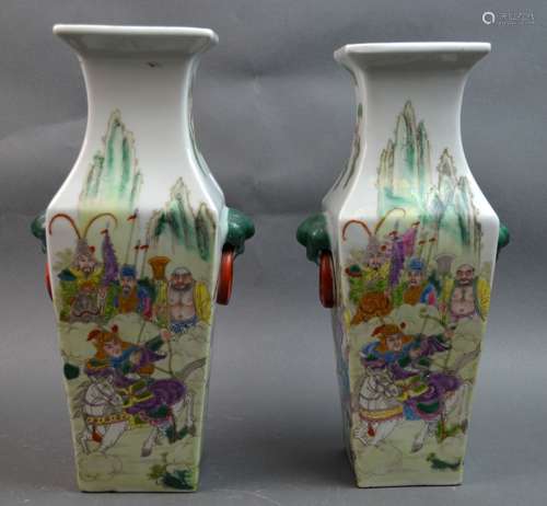 Pair of Chinese Famille Rose Square Vases