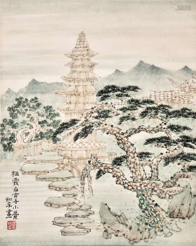 汤知辛  栖霞山古寺小景