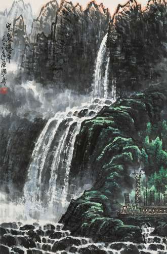 黄润华 1978年作 宝泉瀑布 立轴 设色纸本