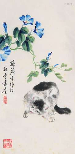 孙菊生 猫戏图 立轴 设色纸本