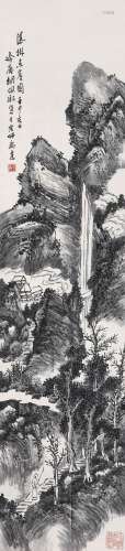 胡佩衡 1932年作 瀑挂东崖图 立轴 水墨纸本