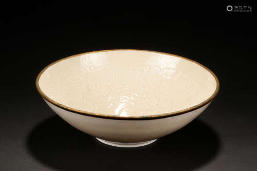 DING WARE CARVED 'FLOWERS' BOWL
