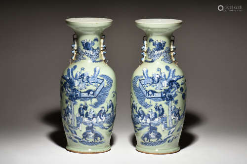 PAIR OF BLUE AND WHITE 'EIGHT IMMORTALS' VASES
