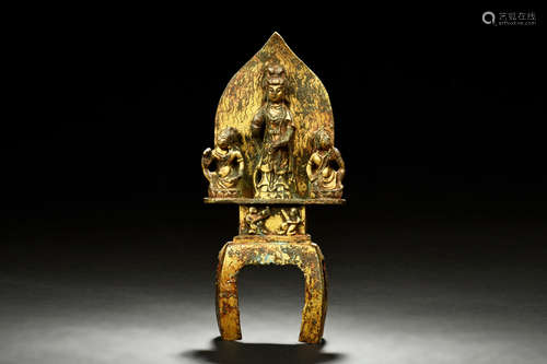 GILT BRONZE GUANYIN FIGURAL GROUP