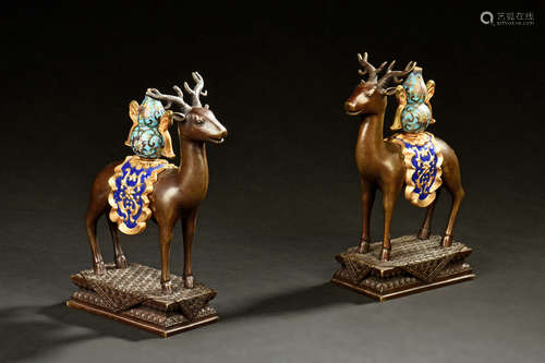 PAIR OF BRONZE CAST 'DEER' INCENSE BURNERS