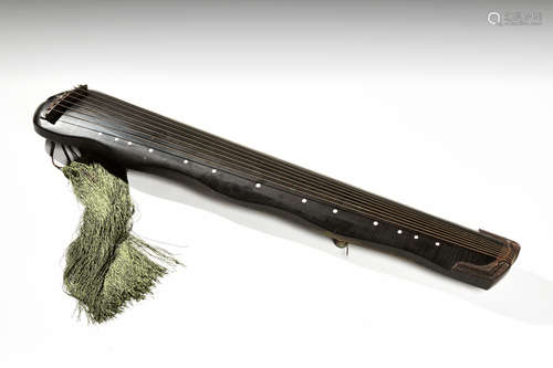 BLACK LACQUER AND JADE DECORATED SEVEN-STRING MUSICAL INSTRUMENT, GUQIN