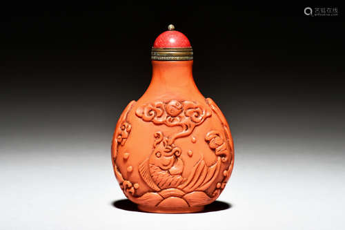 ORANGE GLASS CARVED SNUFF BOTTLE