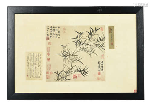 NI YUNLIN: FRAMED INK ON PAPER PAINTING 'BAMBOO'