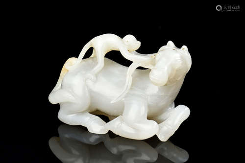 JADE CARVED 'MONKEY AND HORSE' FIGURE