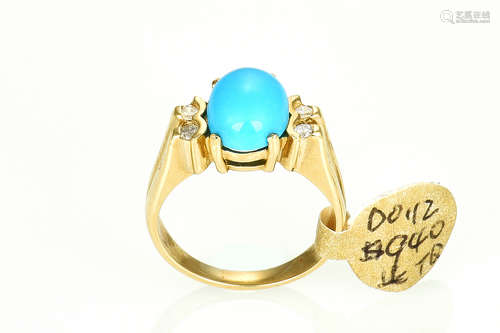 14K GOLD NATURAL TURQUOISE RING WITH DIAMONDS