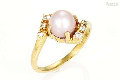 14K YELLOW GOLD PEARL AND DIAMOND RING