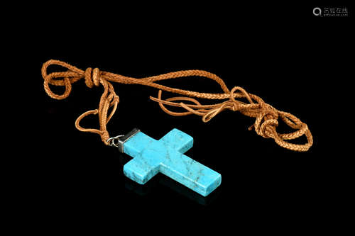 TURQUOISE CARVED CROSS PENDANT