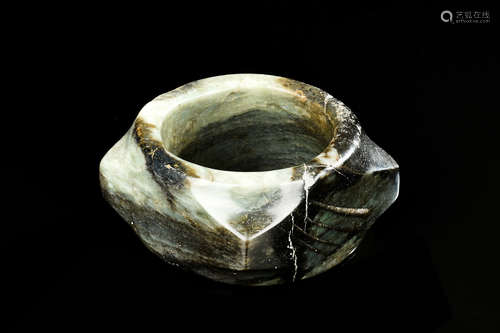 YELLOW-BROWN AND CELADON-BLACK JADE CONG