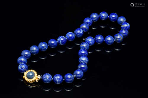 LAPIS LAZULI BEAD NECKLACE WITH 14K GOLD PENDANT