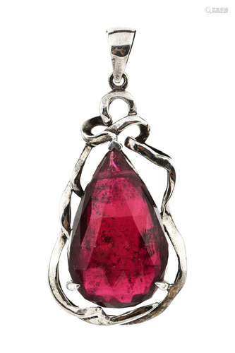 SILVER ENCASED GARNET PENDANT