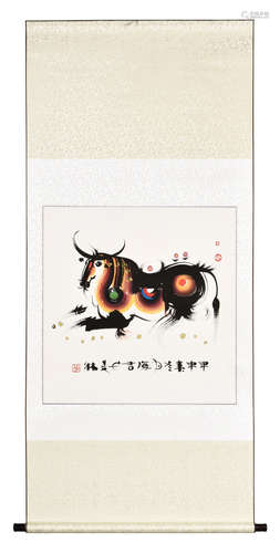 HAN MEILIN: INK AND COLOR ON PAPER PAINTING 'BULL'