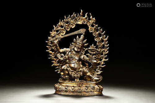 GILT BRONZE WRATHFUL DEITY FIGURE