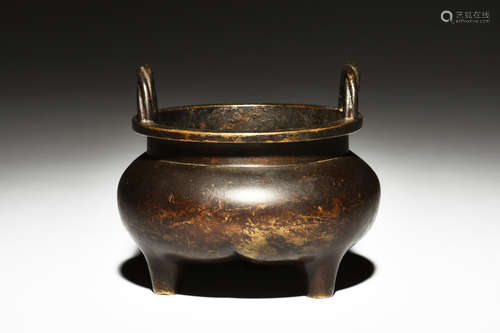 BRONZE CAST TRIPOD CENSER WITH HANDLES