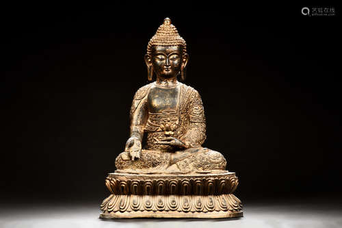 BRONZE CAST SEATED SHAKYAMUNI FIGURE