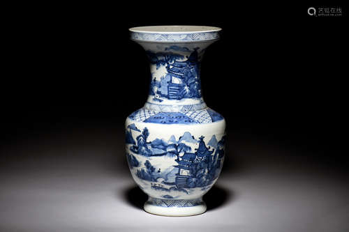 BLUE AND WHITE 'RIVERSIDE SCENERY' VASE