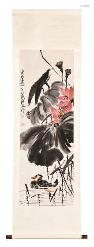 QI BAISHI: INK AND COLOR ON PAPER PAINTING 'LOTUS FLOWER'