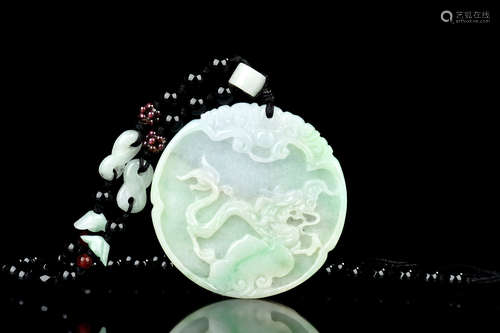 JADEITE CARVED 'DRAGON & PHOENIX' PENDANT