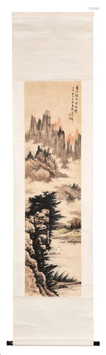 HUANG JUNBI: INK AND COLOR ON PAPER PAINTING 'MOUNTAIN SCENERY'