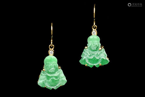 JADEITE CARVED MILEFO EARRINGS