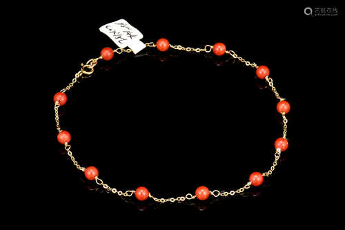 14K YELLOW GOLD HANDMADE CORAL BEAD BRACELET