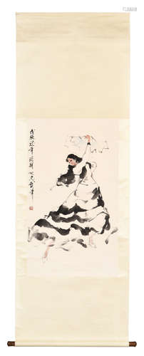 YANG ZHIGUANG: INK AND COLOR ON PAPER PAINTING 'DANCER'