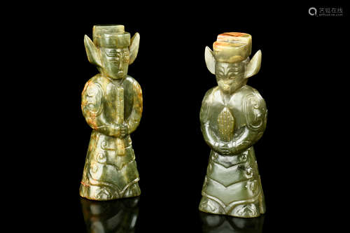 PAIR OF HETIAN JADE CARVED FIGURES