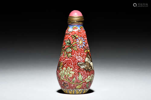 PAINTED 'FLOWERS' GLASS SNUFF BOTTLE