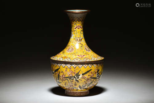 CLOISONNE ENAMELED 'FLOWERS AND BIRDS' VASE