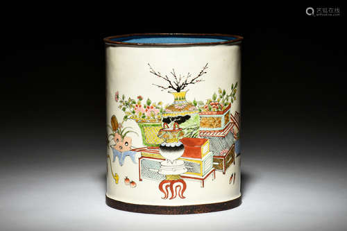 CLOISONNE ENAMELED BRUSH POT