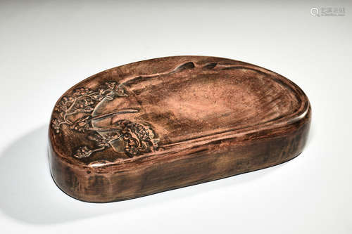 STONE CARVED 'FLOWERS & BIRDS' INKWELL