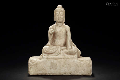 STONE CARVED SEATED GUANYIN FIGURE