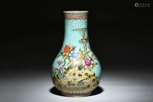 FAMILLE ROSE 'FLOWERS AND BIRDS' VASE