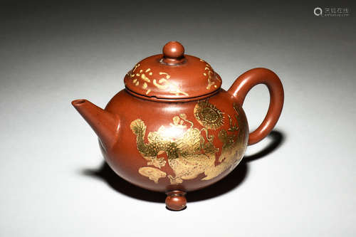 YIXING ZISHA PARCEL GILT TEAPOT