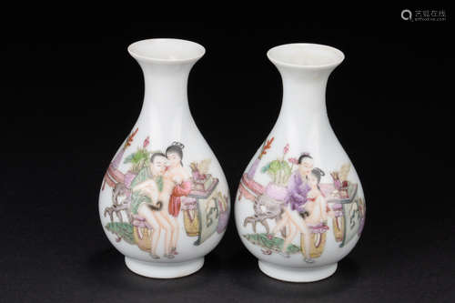 PAIR OF FAMILLE ROSE VASES