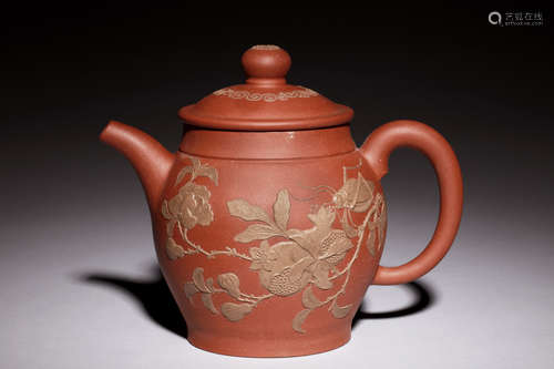 YIXING ZISHA 'FLOWERS AND INSECT' TEAPOT