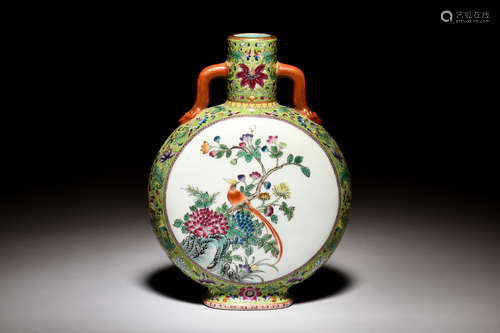 FAMILLE ROSE 'BIRDS AND FLOWERS' MOONFLASK