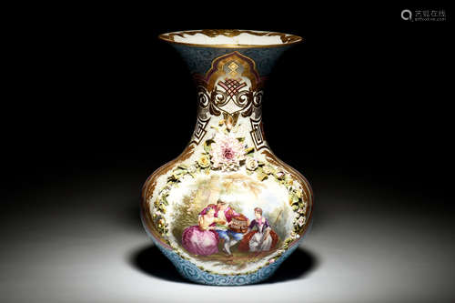 FAMILLE ROSE 'WESTERNERS' EXPORT VASE