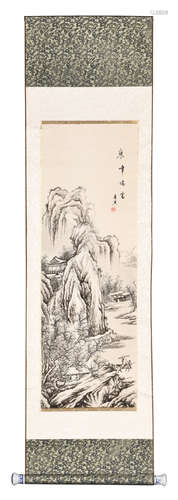 TANG YIN: INK ON PAPER PAINTING 'MOUNTAIN SCENERY'